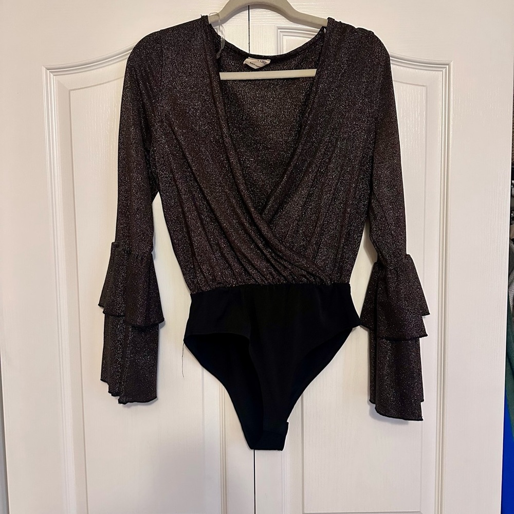 Peach Love California Glittery Black Bodysuit